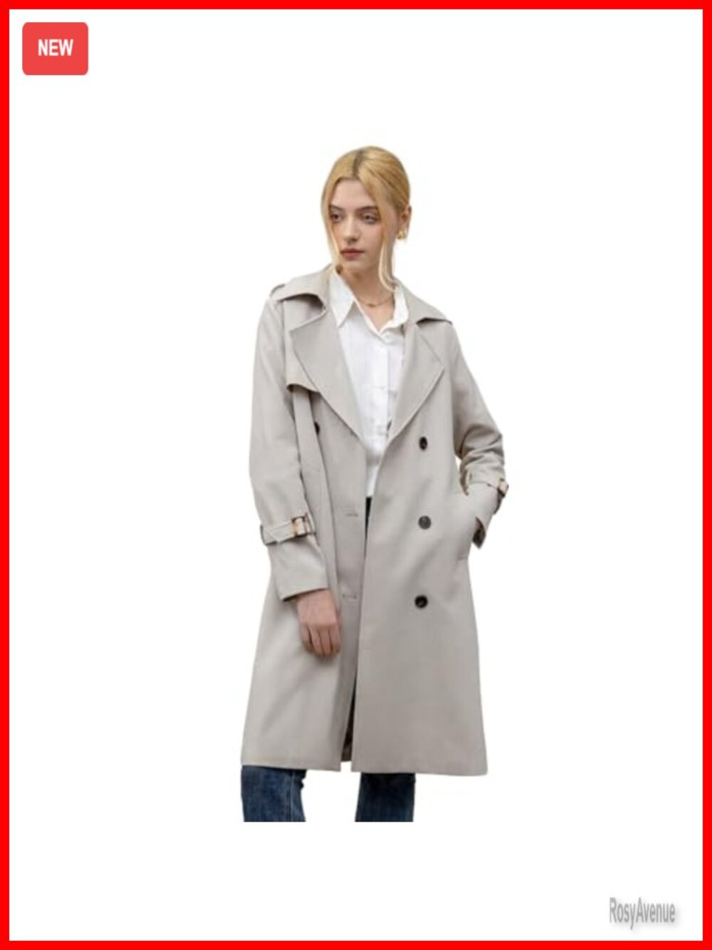 Women's Double Breasted Belted Trench Coat Knee Length Overcoat